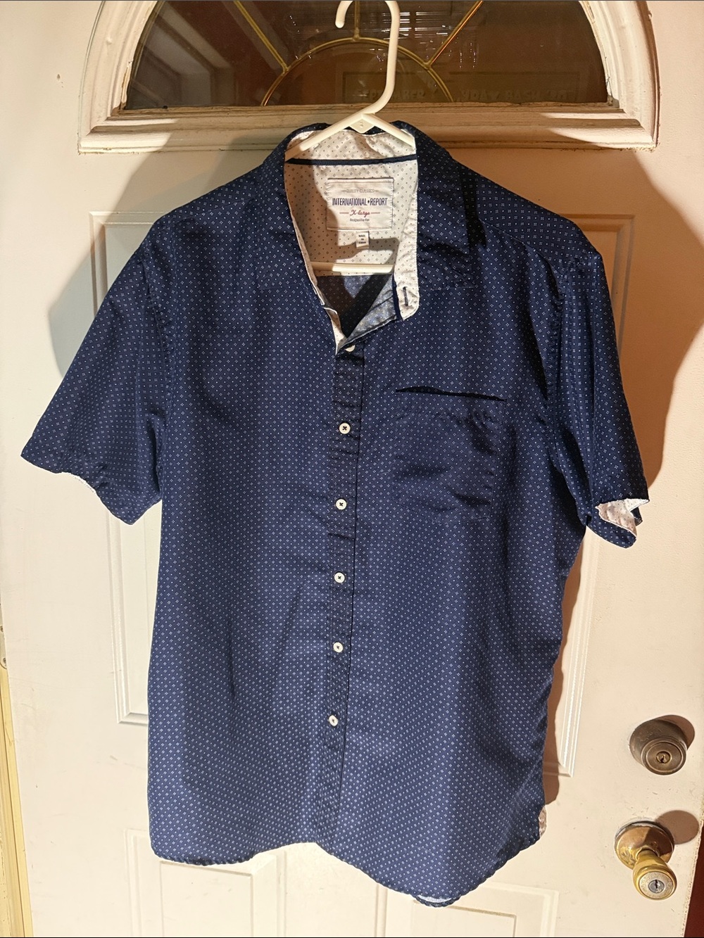 INC International Concepts Navy Blue Short-Sleeve Dot Button-Down Shirt